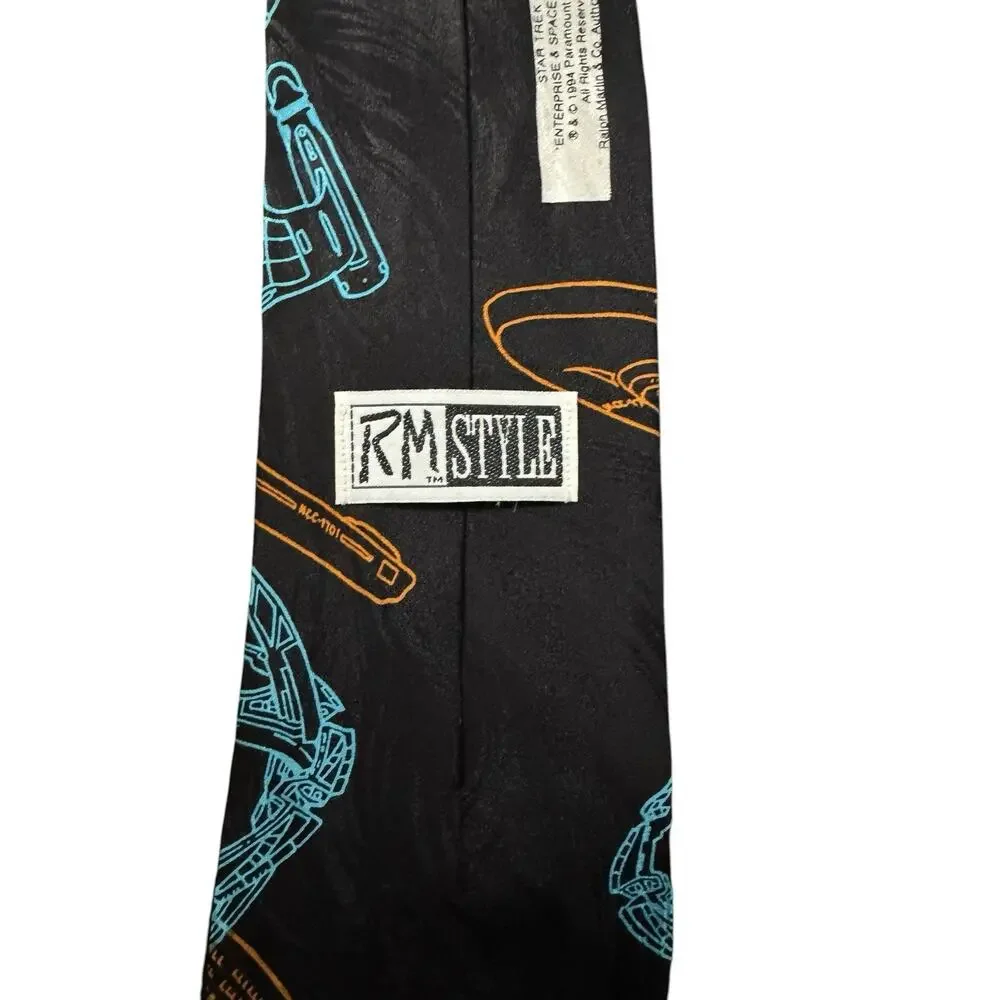 Ralph Marlin RM Style Star Trek Enterprise & Space station Vintage Necktie 1994
